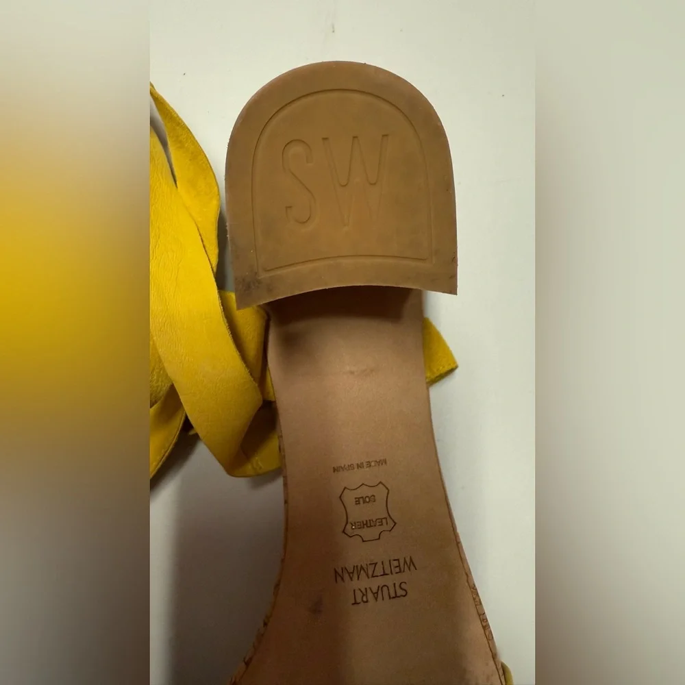 Stuart Weitzman Jonquil Suede Ankle Wrap Mustard Yellow Sandals | Sz 9